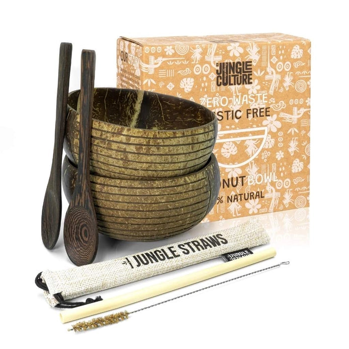 Coconut Bowls - Eco Coconut Shell Bowl Set (Two Bowls) - Striped