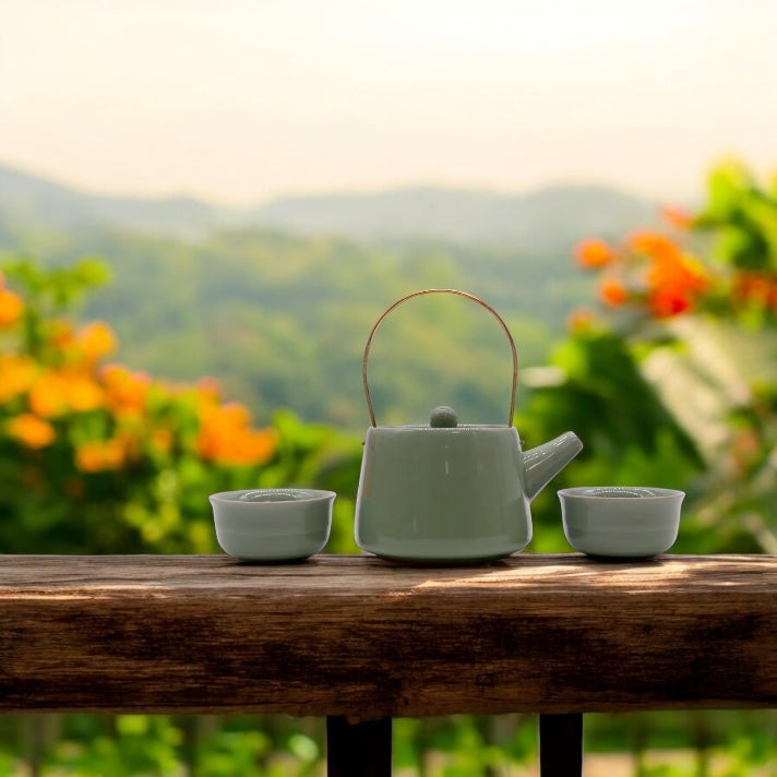 Herbal Jade Teapot Set - Pot & Two Cups