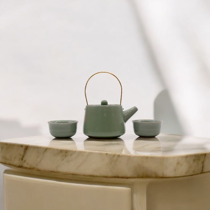 Herbal Jade Teapot Set - Pot & Two Cups