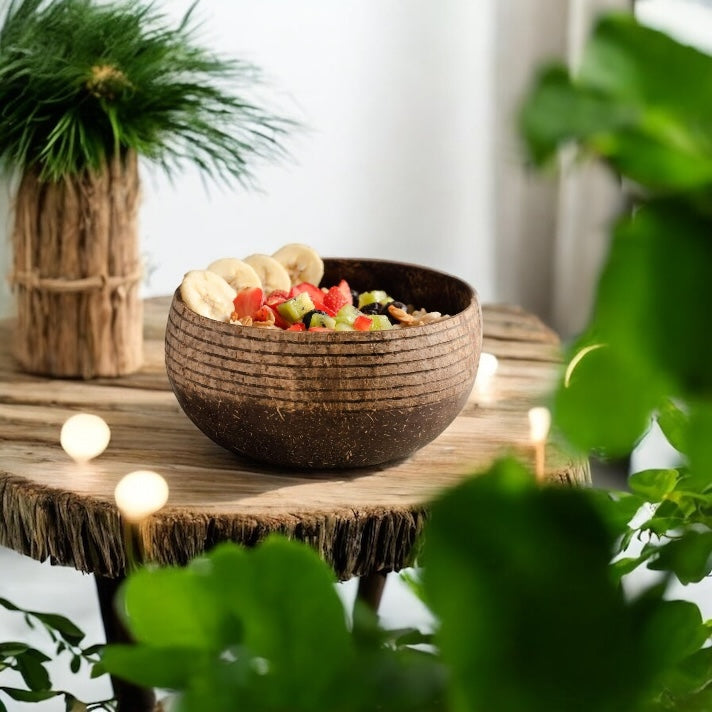 Coconut Bowls - Eco Coconut Shell Bowl Set (Two Bowls) - Striped